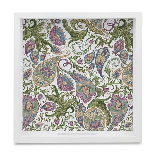 Sameera White Serving Tray with Cutout Handles (Wood) 9" x 9"