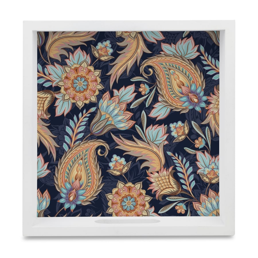 Oriental Paisley Navy Serving Tray with Cutout Handles (Wood) 9" x 9"
