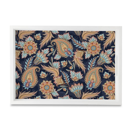 Oriental Paisley Navy Serving Tray with Cutout Handles (Wood) 10" x 14"