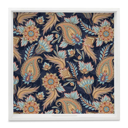 Oriental Paisley Navy Serving Tray with Cutout Handles (Wood) 12" x 12"
