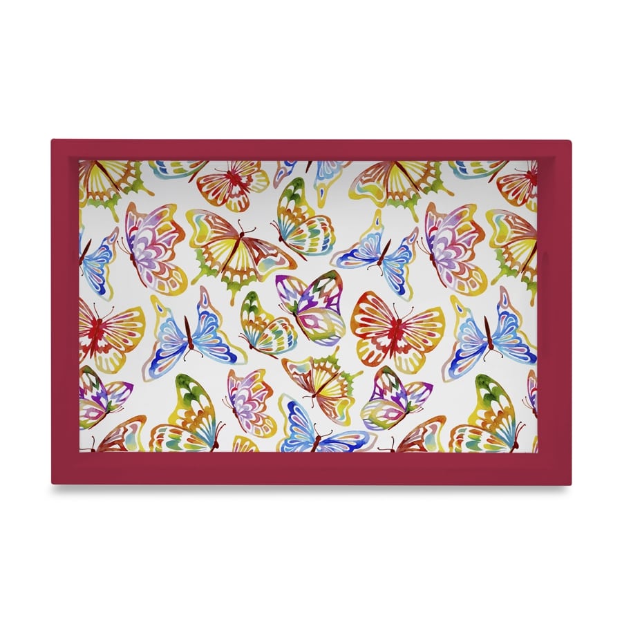 Watercolour Butterflies-R Serving Tray with Cutout Handles (Wood) 8" x 12"