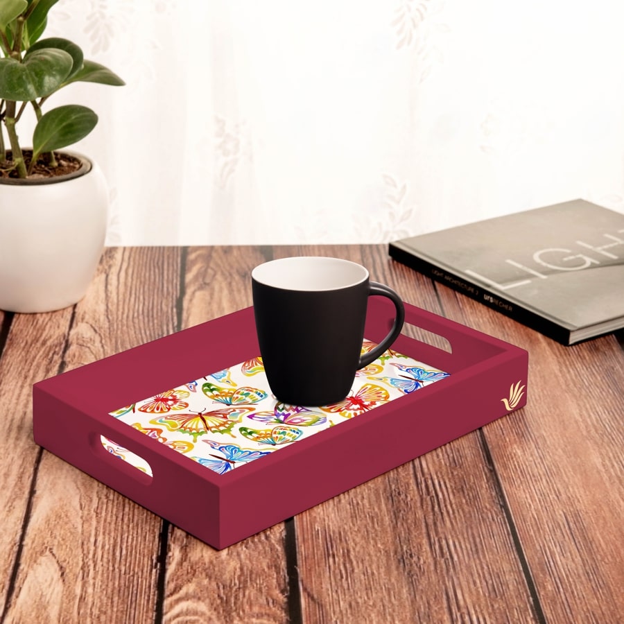 Watercolour Butterflies-R Serving Tray with Cutout Handles (Wood) 8" x 12"