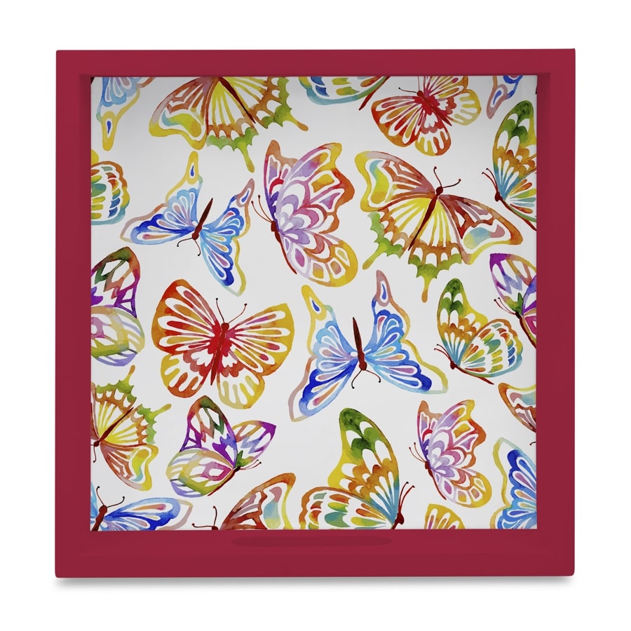 Watercolour Butterflies-R Serving Tray with Cutout Handles (Wood) 9" x 9"