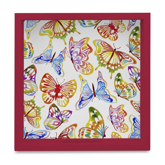Watercolour Butterflies-R Serving Tray with Cutout Handles (Wood) 9" x 9"