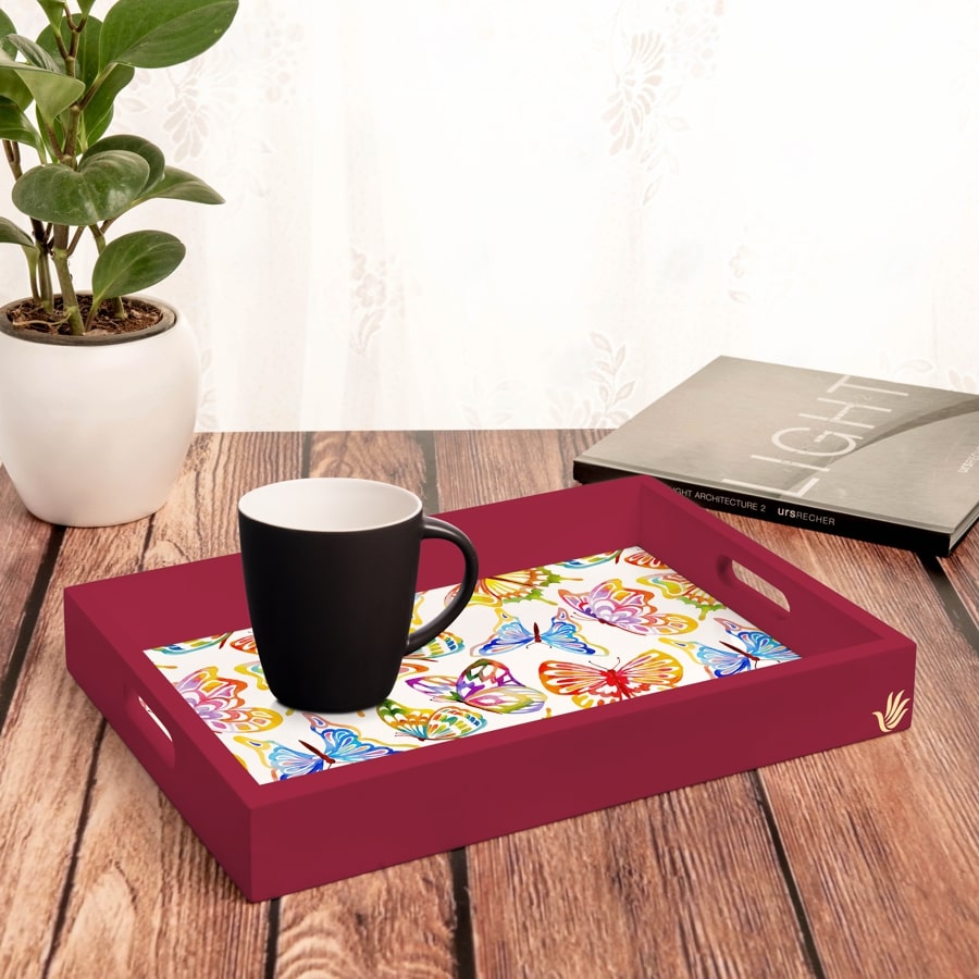 Watercolour Butterflies-R Serving Tray with Cutout Handles (Wood) 10" x 14"