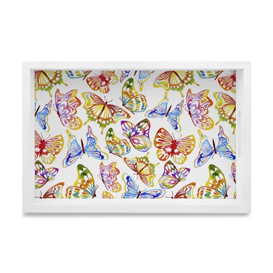 Watercolour Butterflies-W Serving Tray with Cutout Handles (Wood) 8" x 12"