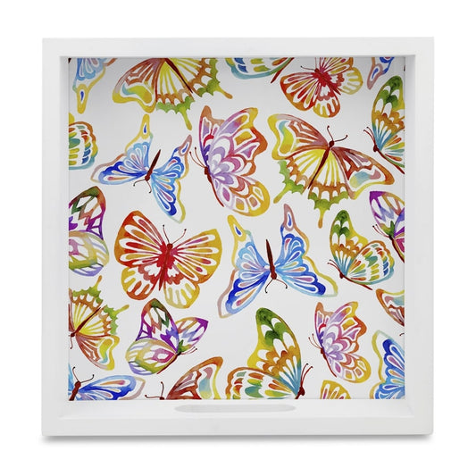Watercolour Butterflies-W Serving Tray with Cutout Handles (Wood) 9" x 9"