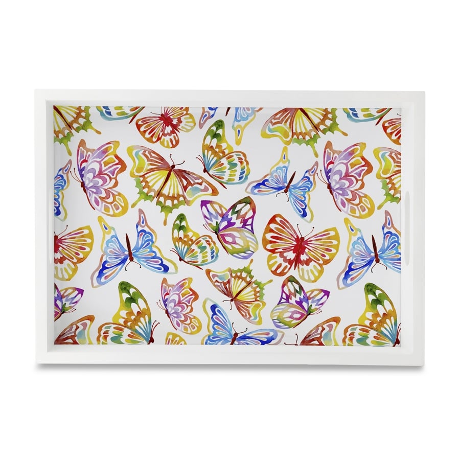 Watercolour Butterflies-W Serving Tray with Cutout Handles (Wood) 10" x 14"
