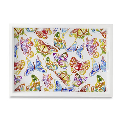 Watercolour Butterflies-W Serving Tray with Cutout Handles (Wood) 10" x 14"