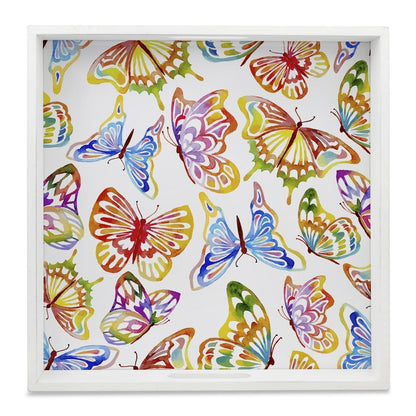 Watercolour Butterflies-W Serving Tray with Cutout Handles (Wood) 12" x 12"