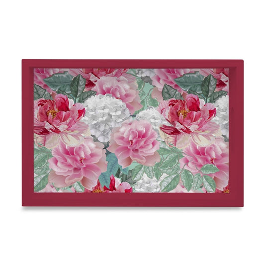 Red Chrysanthemums-R Serving Tray with Cutout Handles (Wood) 8" x 12"