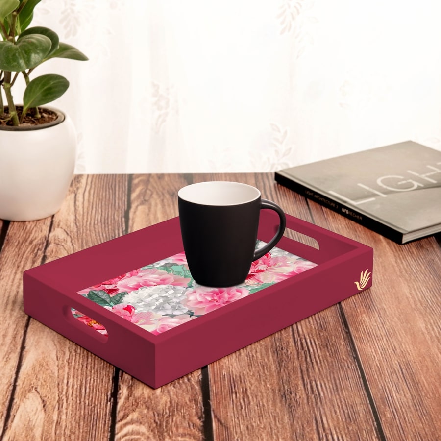 Red Chrysanthemums-R Serving Tray with Cutout Handles (Wood) 8" x 12"