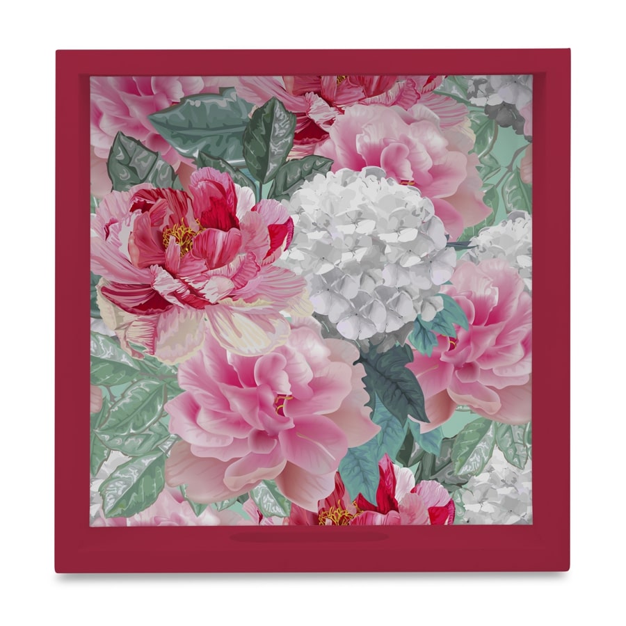 Red Chrysanthemums-R ServinTray with Cutout Handles (Wood) 9" x 9"