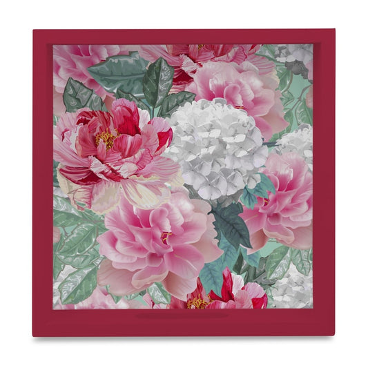 Red Chrysanthemums-R ServinTray with Cutout Handles (Wood) 9" x 9"