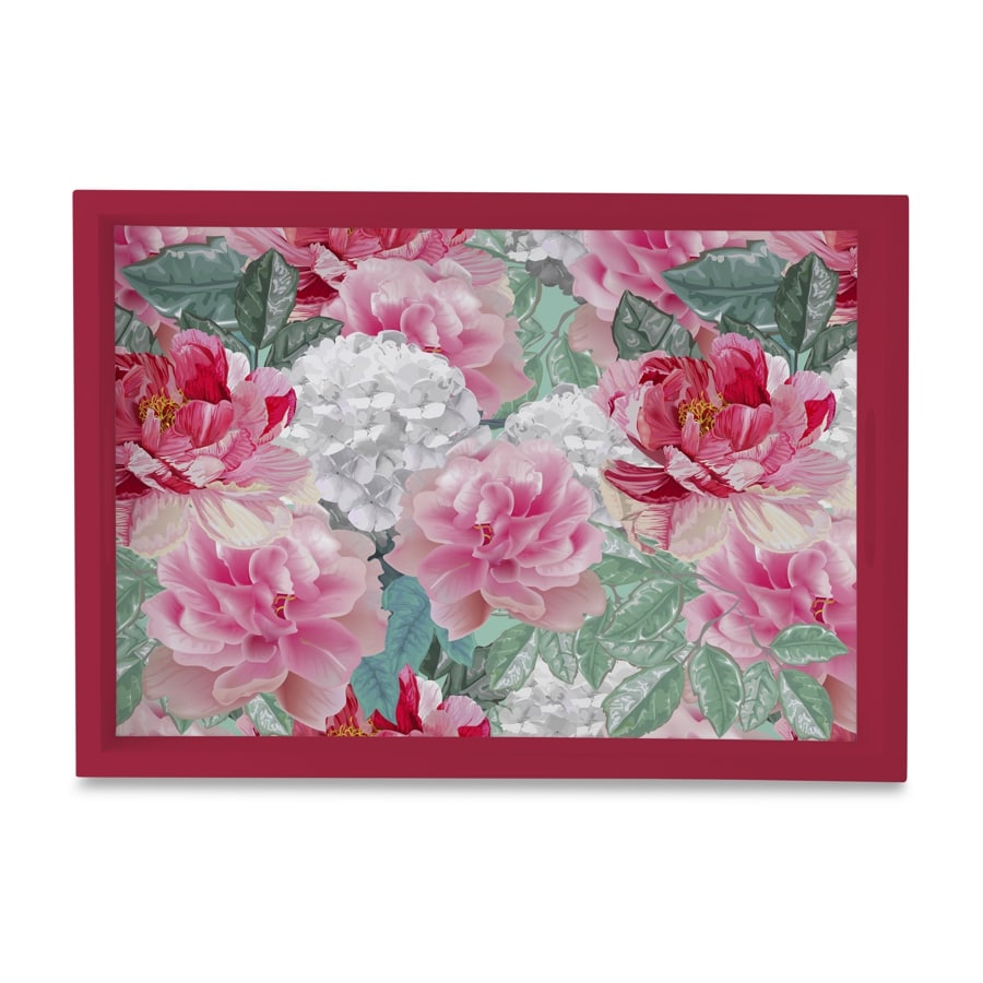 Red Chrysanthemums-R Serving Tray with Cutout Handles (Wood) 10" x 14"
