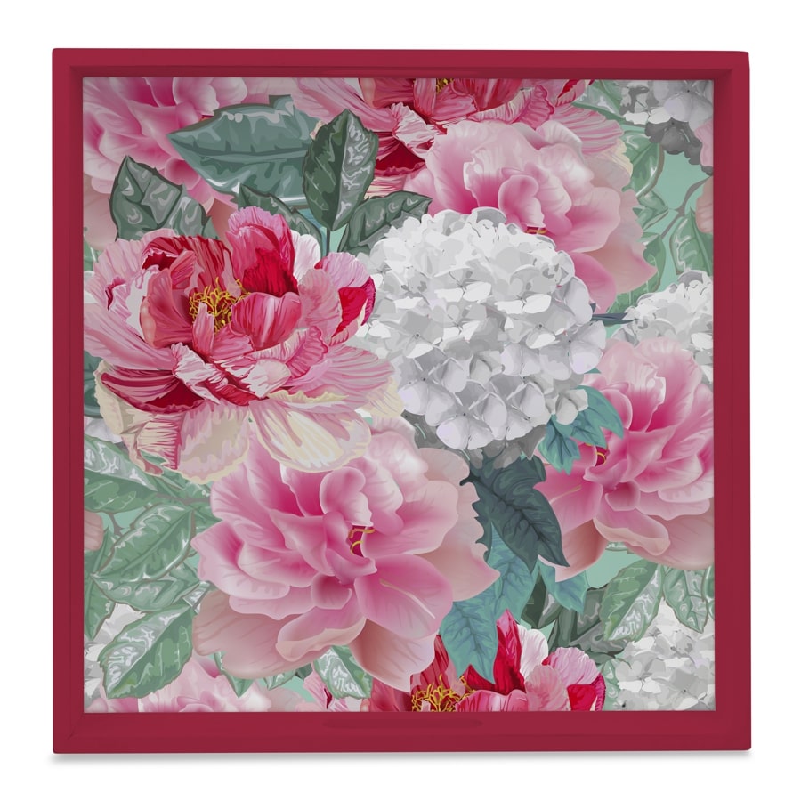 Red Chrysanthemums-R Serving Tray with Cutout Handles (Wood) 12" x 12"