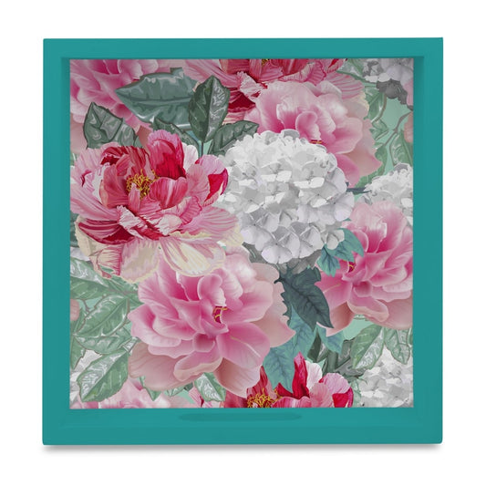 Red Chrysanthemums-T Serving Tray with Cutout Handles (Wood) 9" x 9"