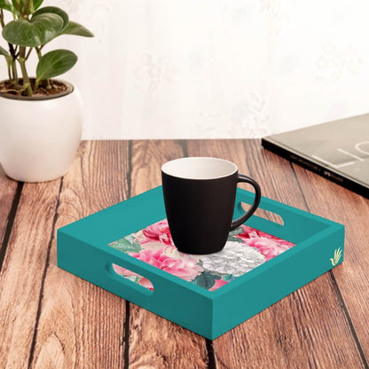 Red Chrysanthemums-T Serving Tray with Cutout Handles (Wood) 9" x 9"