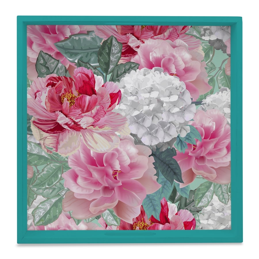 Red Chrysanthemums-T Serving Tray with Cutout Handles (Wood) 12" x 12"