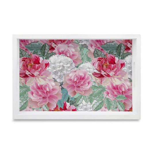 Red Chrysanthemums-W Serving Tray with Cutout Handles (Wood) 8" x 12"