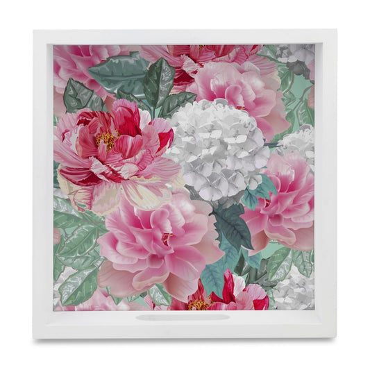 Red Chrysanthemums-W Serving Tray with Cutout Handles (Wood) 9" x 9"