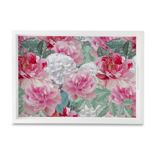 Red Chrysanthemums-W Serving Tray with Cutout Handles (Wood) 10" x 14"