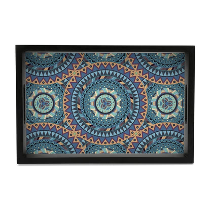 Blue Mandala Rectangular Serving Tray with Cutout Handles, 8" x 12" - Main Image