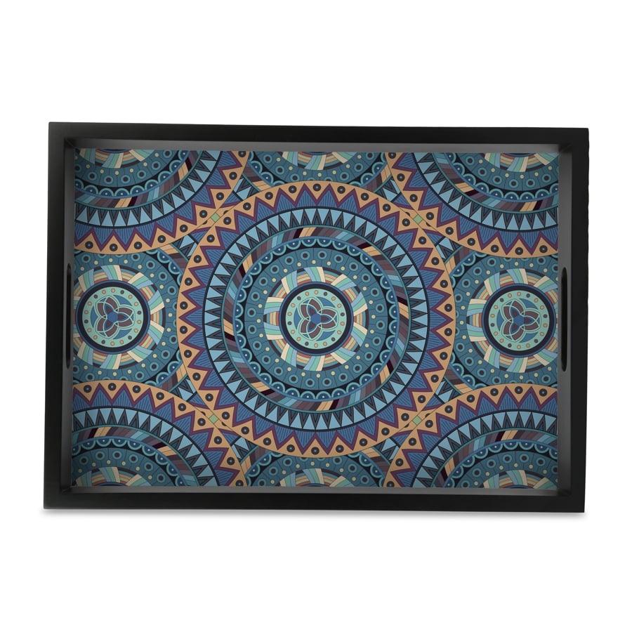 Blue Mandala Rectangular Serving Tray with Cutout Handles, 10" x 14" - Main Image