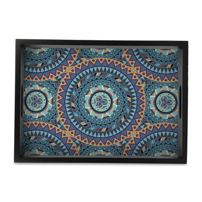 Blue Mandala Rectangular Serving Tray with Cutout Handles, 10" x 14" - Main Image