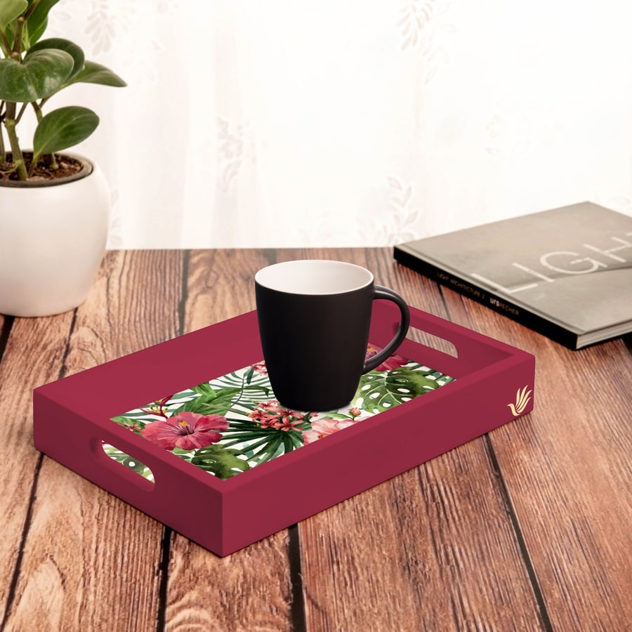 Tropical Hibiscus-R Serving Tray with Cutout Handles (Wood) 8" x 12"