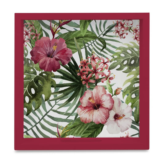 Tropical Hibiscus-R Serving Tray with Cutout Handles (Wood) 9" x 9"