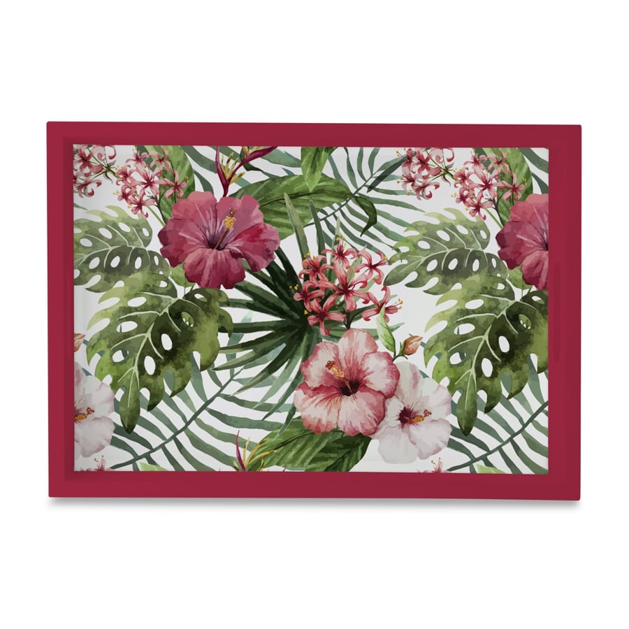 Tropical Hibiscus-R Serving Tray with Cutout Handles (Wood) 10" x 14"