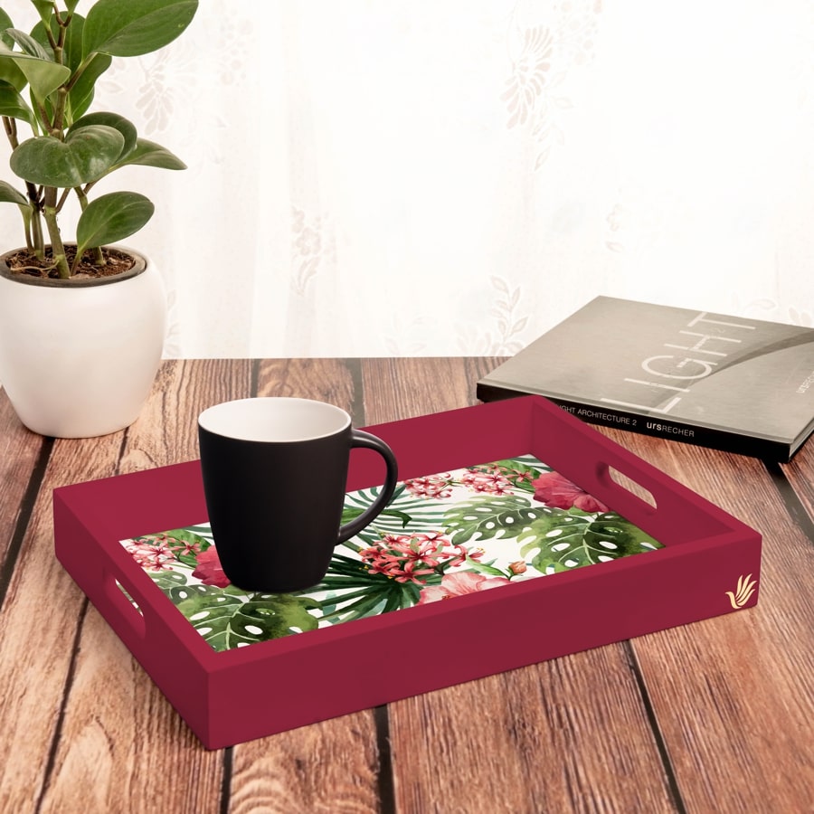 Tropical Hibiscus-R Serving Tray with Cutout Handles (Wood) 10" x 14"