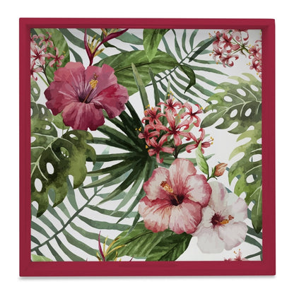 Tropical Hibiscus-R Serving Tray with Cutout Handles (Wood) 12" x 12"