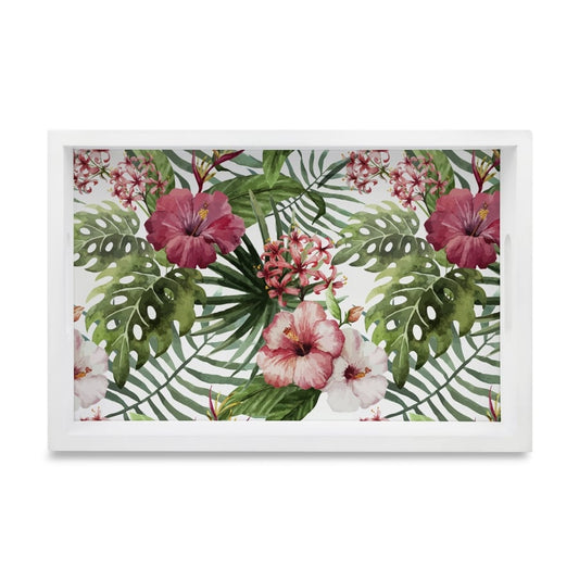 Tropical Hibiscus-W Serving Tray with Cutout Handles (Wood) 8" x 12"