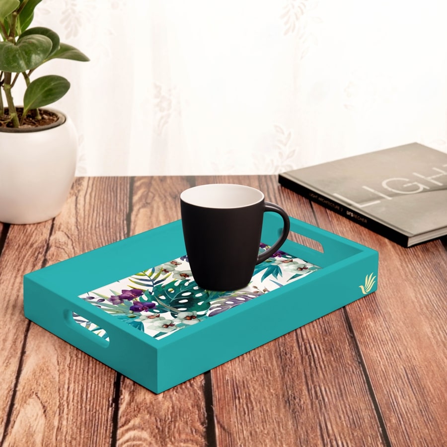 Tropical Palms Serving Tray with Cutout Handles (Wood) 8" x 12"
