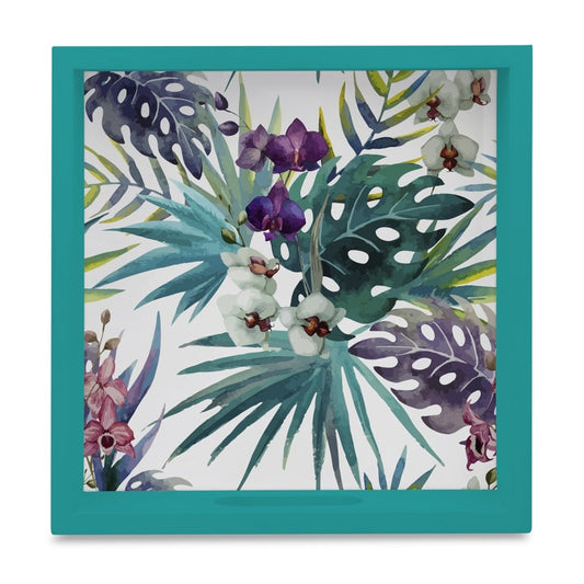 Tropical Palms Serving Tray with Cutout Handles (Wood) 9" x 9"