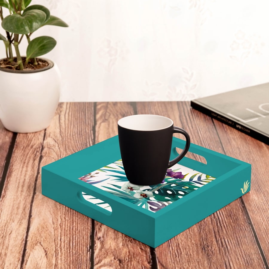 Tropical Palms Serving Tray with Cutout Handles (Wood) 9" x 9"