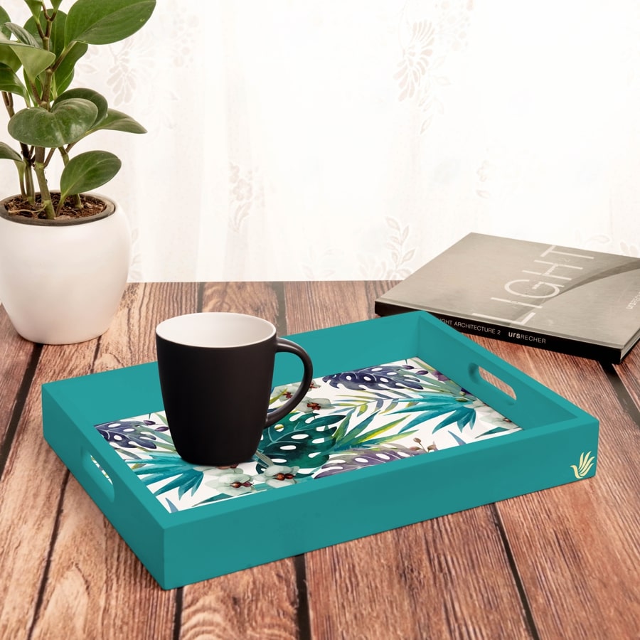 Tropical Palms Serving Tray with Cutout Handles (Wood) 10" x 14"