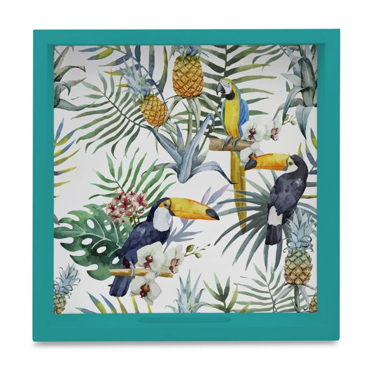 Toucan Serving Tray with Cutout Handles (Wood) 9" x 9"