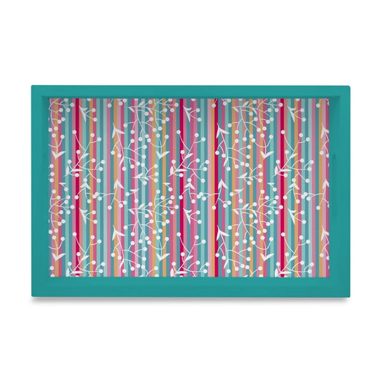 Floral Stripes-T Serving Tray with Cutout Handles (Wood) 8" x 12"