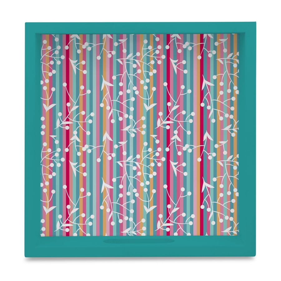 Floral Stripes-T Serving Tray with Cutout Handles (Wood) 9" x 9"