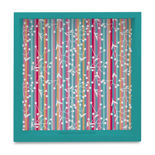 Floral Stripes-T Serving Tray with Cutout Handles (Wood) 9" x 9"