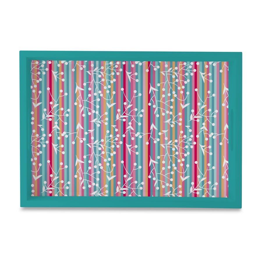 Floral Stripes-T Serving Tray with Cutout Handles (Wood) 10" x 14"