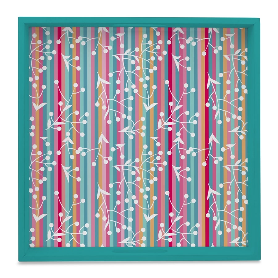 Floral Stripes-T Serving Tray with Cutout Handles (Wood) 12" x 12"