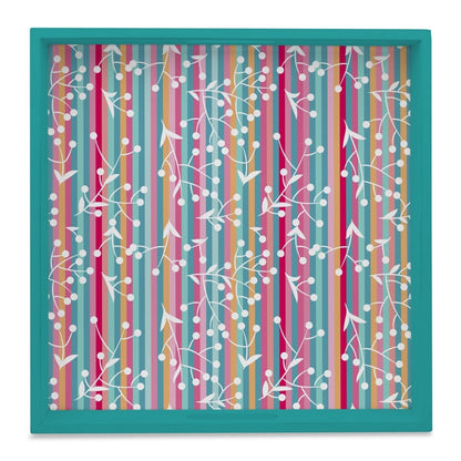Floral Stripes-T Serving Tray with Cutout Handles (Wood) 12" x 12"