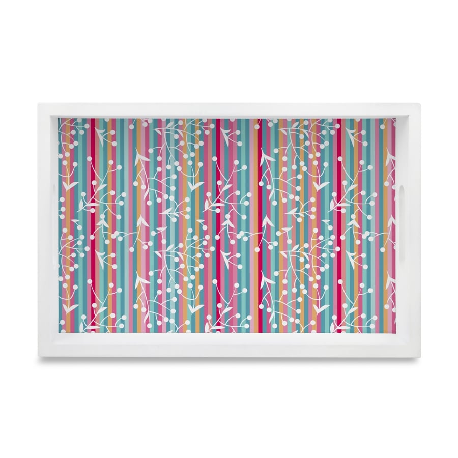 Floral Stripes-W Serving Tray with Cutout Handles (Wood) 8" x 12"