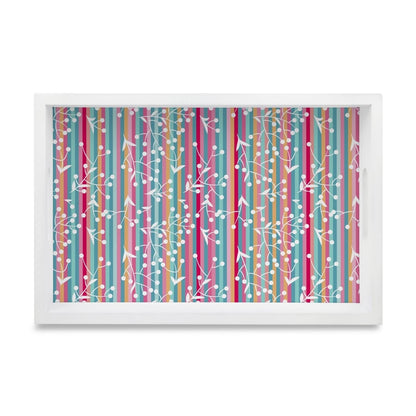 Floral Stripes-W Serving Tray with Cutout Handles (Wood) 8" x 12"