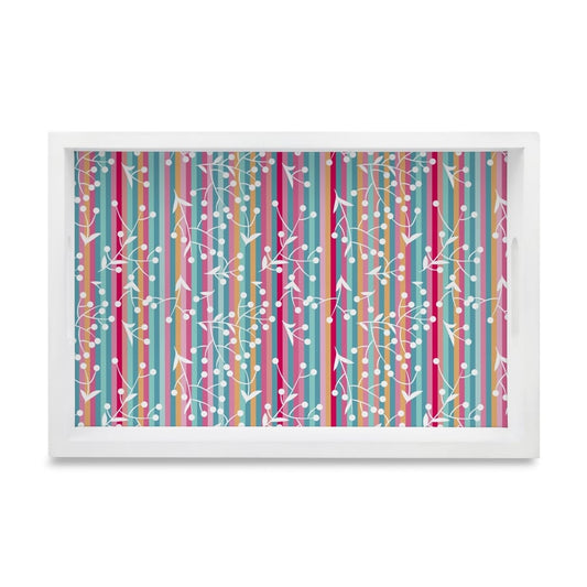 Floral Stripes-W Serving Tray with Cutout Handles (Wood) 8" x 12"