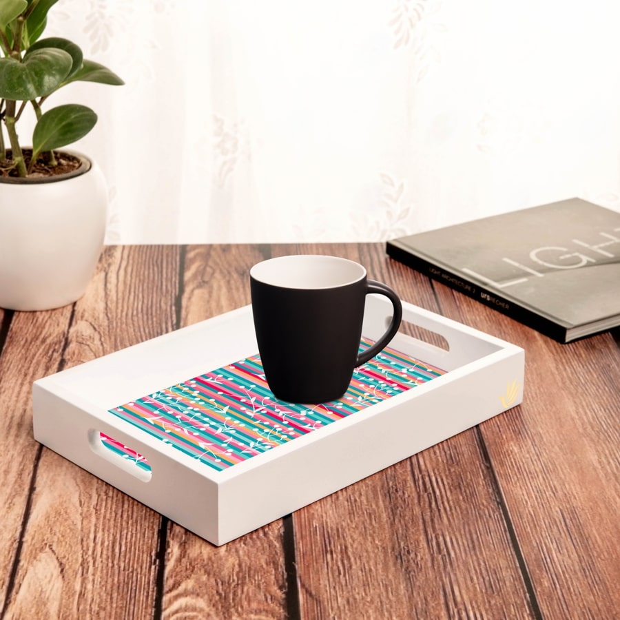 Floral Stripes-W Serving Tray with Cutout Handles (Wood) 8" x 12"